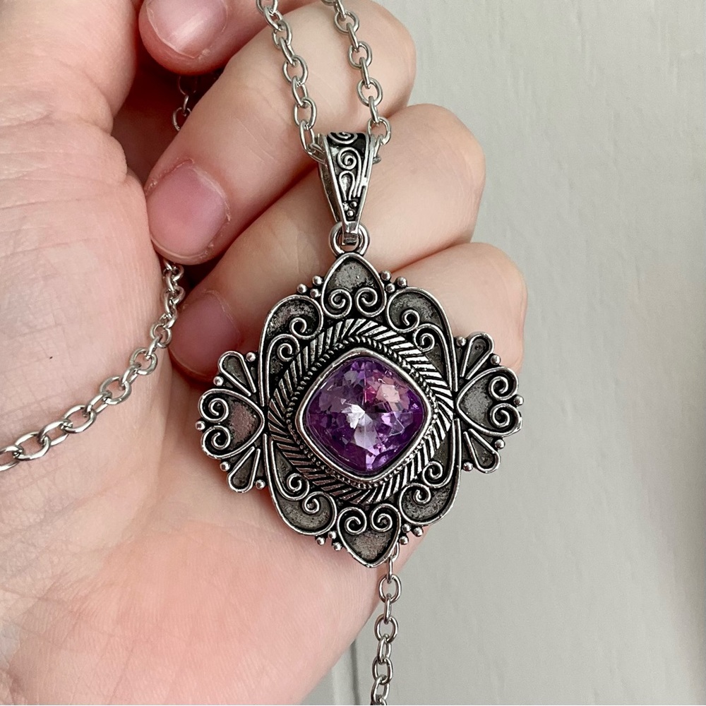 Amethyst Pendant Art Deco Amulet Necklace Fairycore Fantasy Gothic Pendant